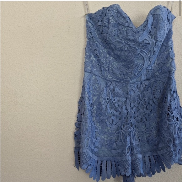 Lovers + Friends Kira Blue Lace Strapless Romper - Picture 4 of 7